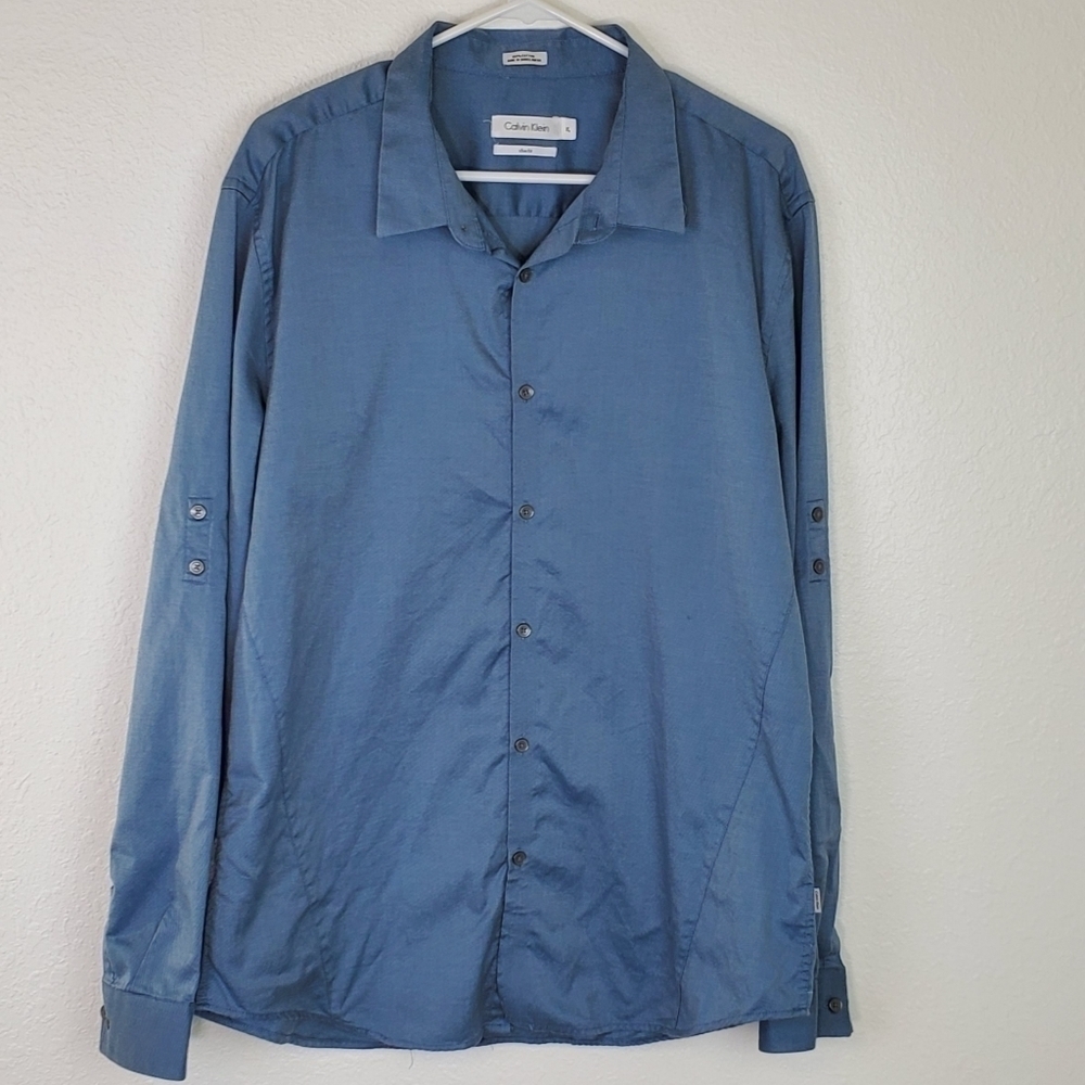 CALVIN KLEIN Blue Slim Fit Dress Shirt, size XL